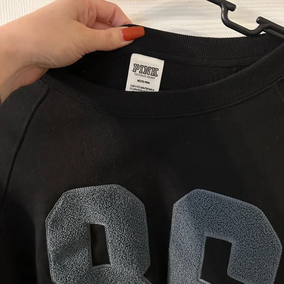 PINK Victoria's Secret Black Sweatshirt with Gray 86 - Picture 2 of 5